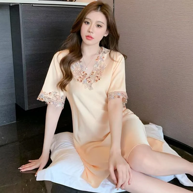 冰丝蕾丝大码吊带甜美带胸垫夏季冰凉感睡衣性感睡衣高级感纯欲风