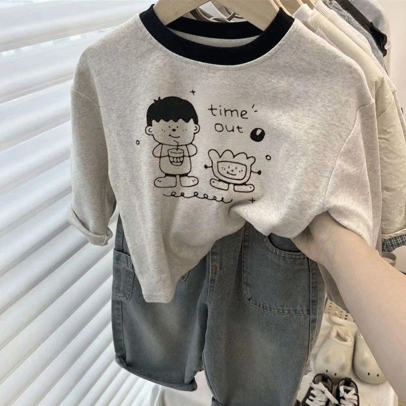 春秋款时尚休闲纯棉长袖韩版男女童打底长袖T恤百搭中大童男宝宝t