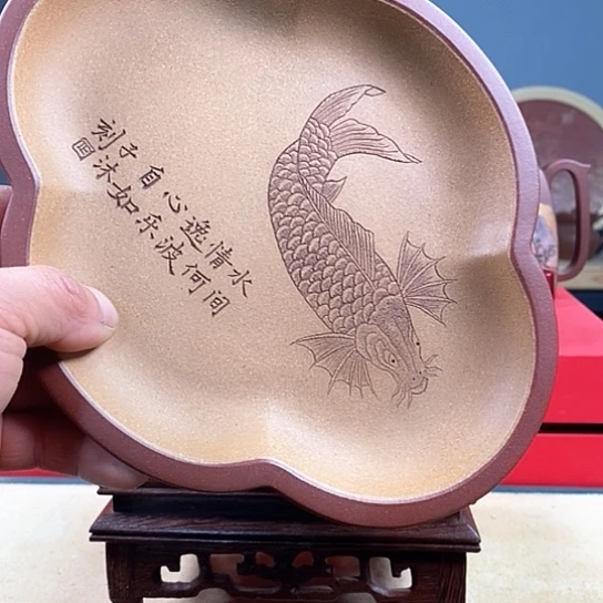 紫砂茶杯海棠壶承果盘
