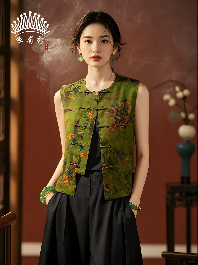 YIMEIXIU/依眉秀香云纱缎面中式马甲 62188