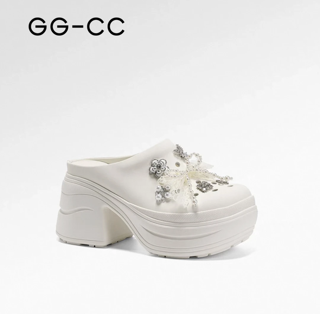 【海绵蛋糕】GGCC2025年夏季新款潮流沙滩洞洞鞋女高跟包头半拖鞋