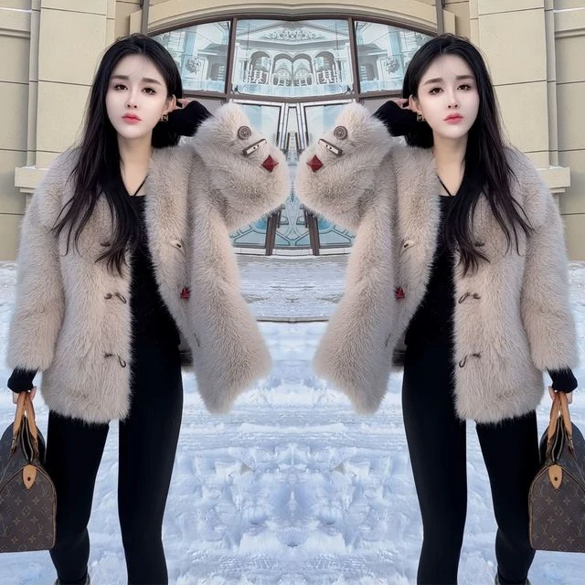 网红爆款冬季新款高级感气质时髦保暖百搭减龄洋气毛毛设计外套女