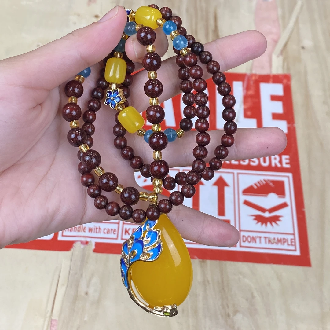 严选小叶紫檀-0.6满天星+凤凰挂坠+蓝色花饰-S1313-