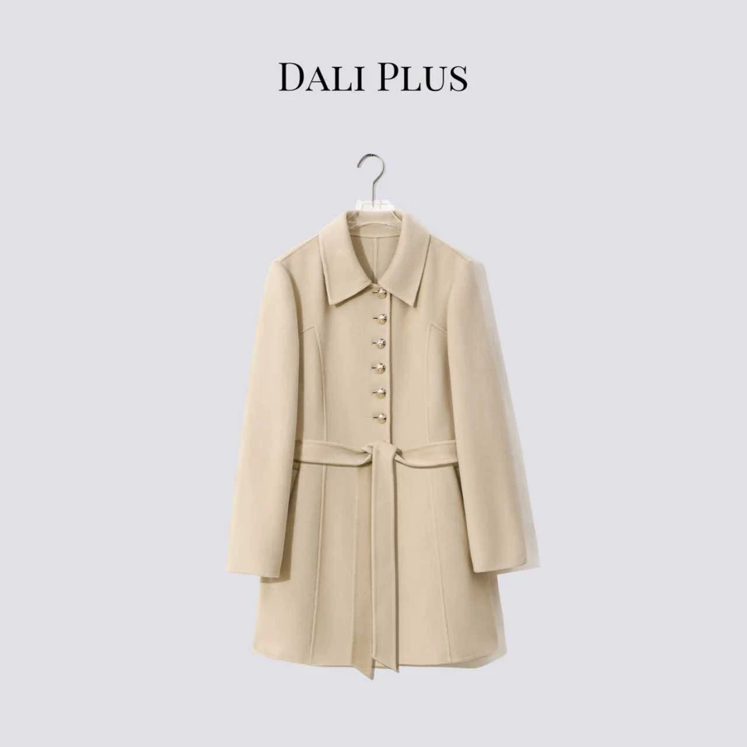 DALI PLUS“羊绒+羊毛”简约设计系带收腰毛呢大衣-D5CH5042-2