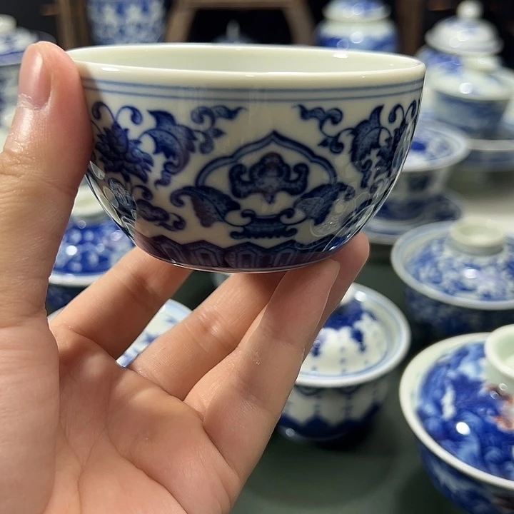微瑕柴窑点工福寿花卉大杯
