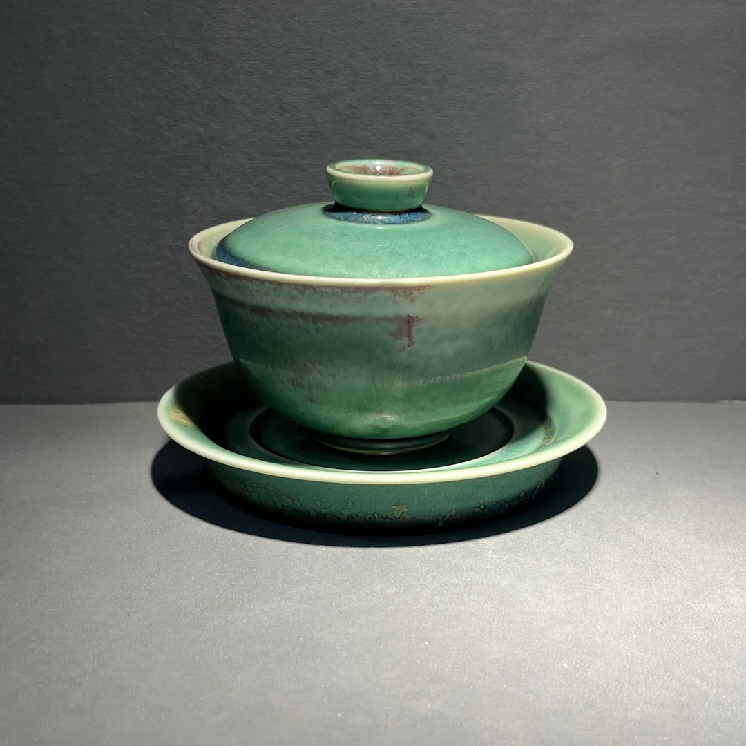 百年希钧手工炭烧窑变三才茶盖碗