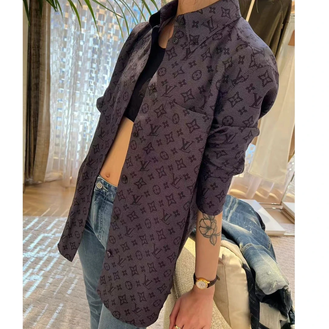 未使用 LouisVuitton/路易威登 满印长袖衬衫 蓝色36/40/42