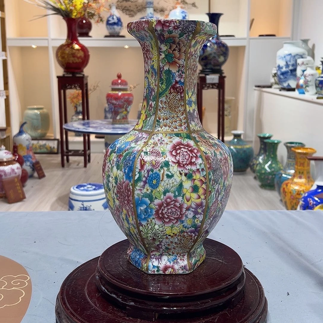 摆件34cm万花六方瓶