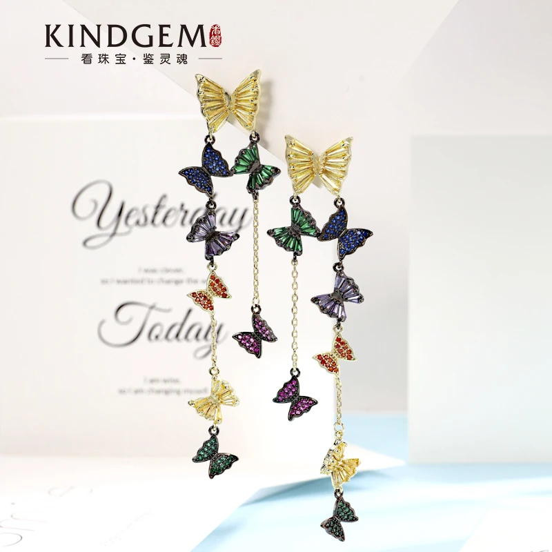 KindGem 设计款蝴蝶长流苏耳环 AS05XMGC-09414