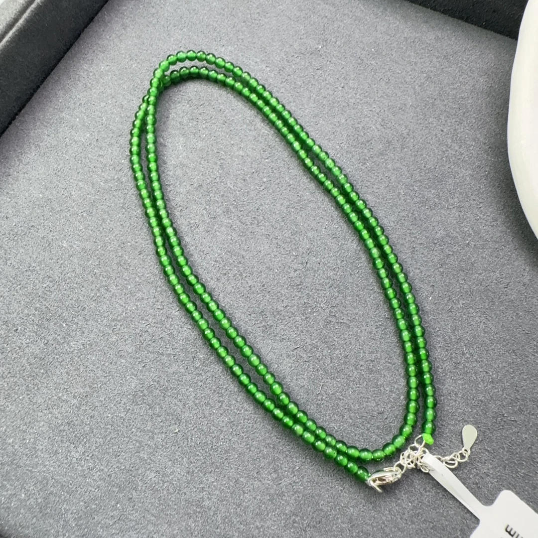 精品辣阳绿高冰种翡翠项链3mm