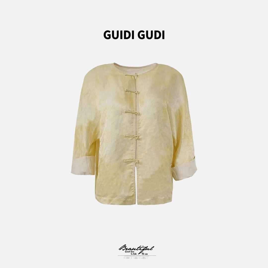 GUIDI GUDI【皇城】重工国风气质长袖衬衫/黄加蓝