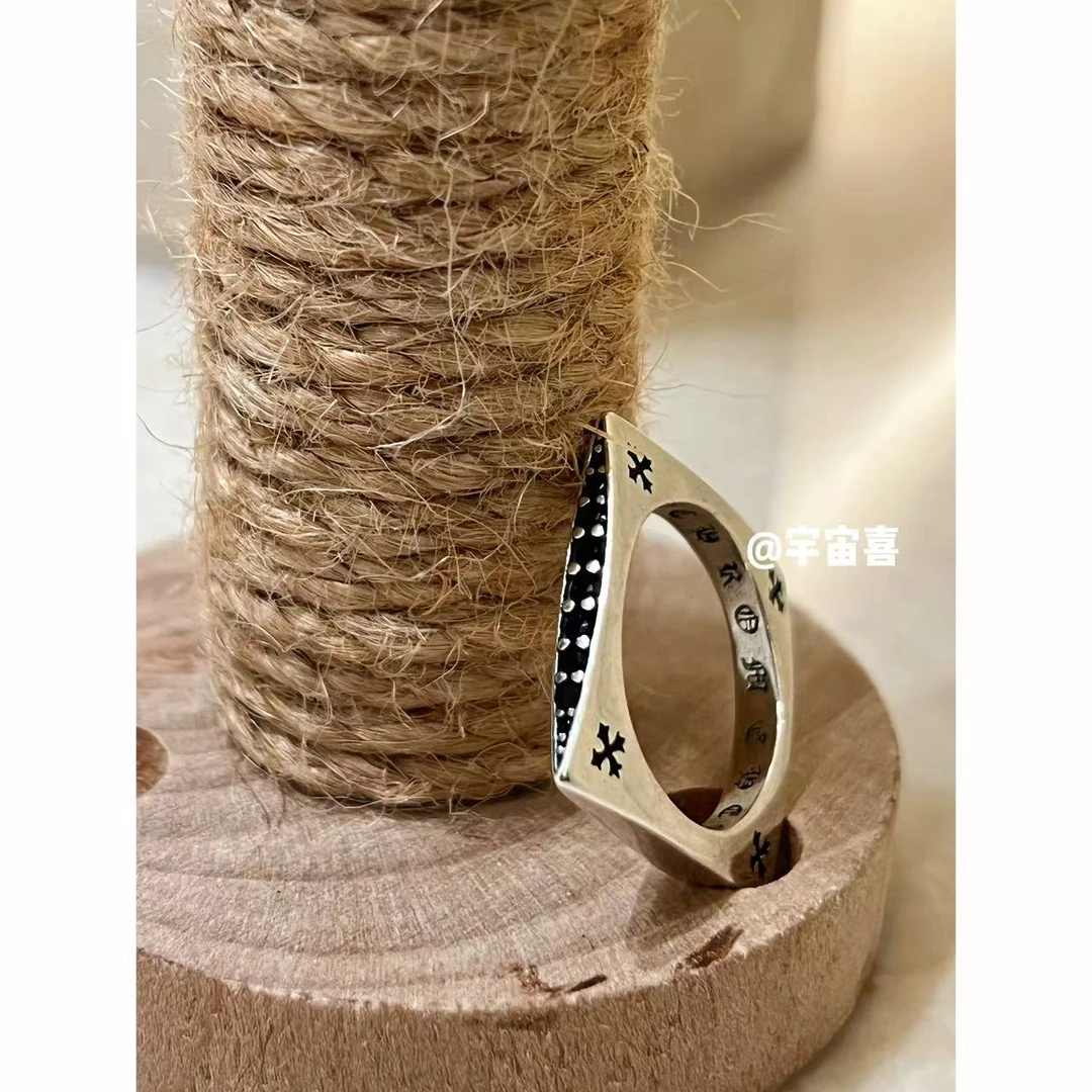 铜合金锆石戒指 K4-127【方形米子花镀银戒指】黑锆美码