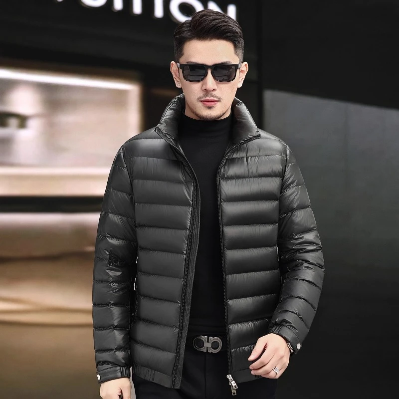 男士羽绒服短款冬季2025新款立领亮面免洗保暖外套潮流中年男装潮