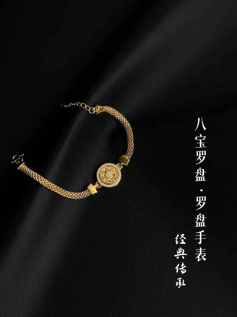 足银手链 【罗盘手表手链】旋转罗盘镶嵌莫桑钻时尚可调节闺蜜女王