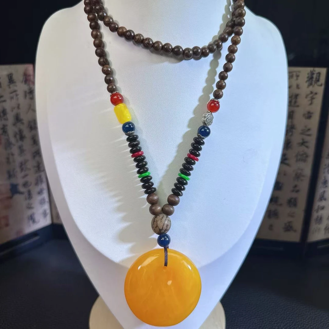 非金属木质项链 【深黄圆牌项链】时尚百搭男女同款项链（A31）