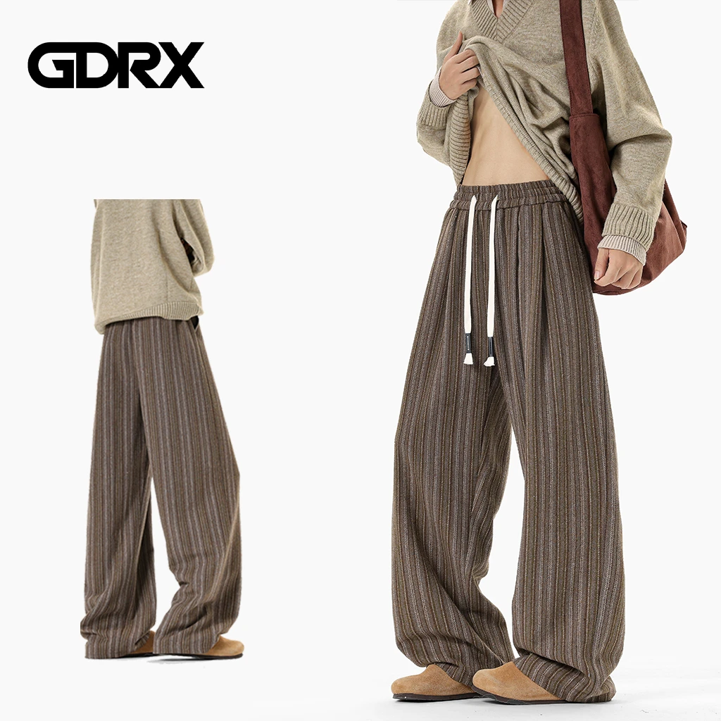 GDRX美式经典条纹撞色垂感休闲裤2025秋季男款复古抽绳宽松直筒裤