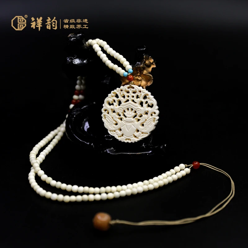 祥韵【毕业季礼物】新中式国潮平升三级文玩吊坠原创非遗猛犸牙雕