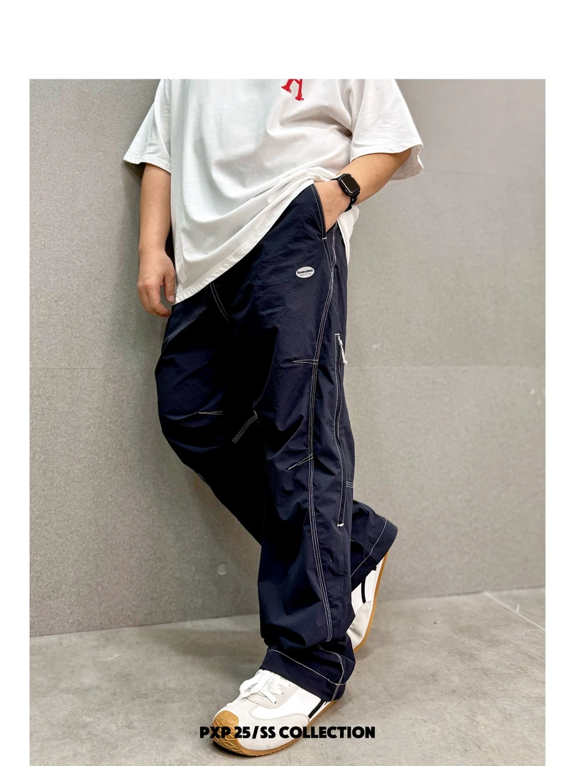 【侧边网弯刀裤】夏款新款长裤男装微胖潮胖子松紧腰大码男装81258