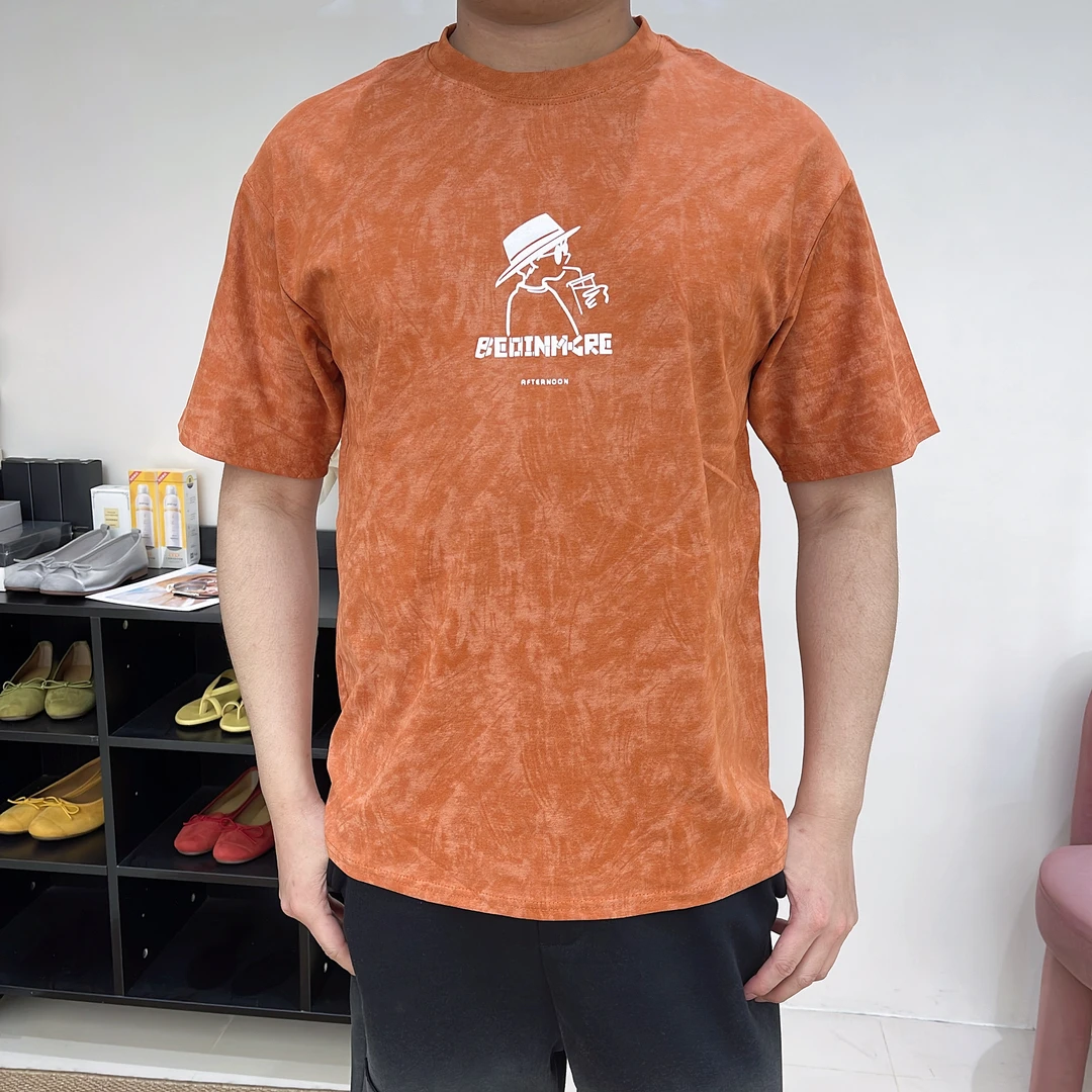 君君家【男士T】11442夏季高品质奶茶男孩圆领休闲扎染上衣