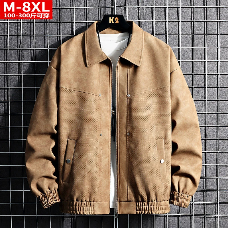 春秋季潮流港风男装方领机车PU皮夹克胖男士加肥大码宽松休闲外套