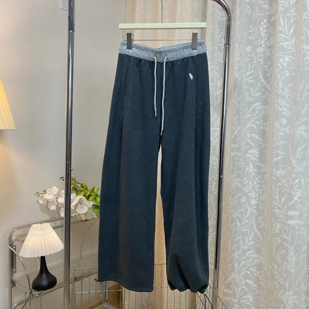 慕冬绒加绒弯刀休闲裤子女2025新款冬季两穿高腰抽绳直筒卫裤