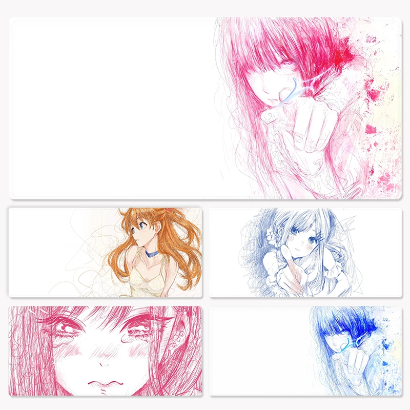 动漫二次元粉蓝色线条美女鼠标垫超大号办公学习电竞游戏电脑桌垫