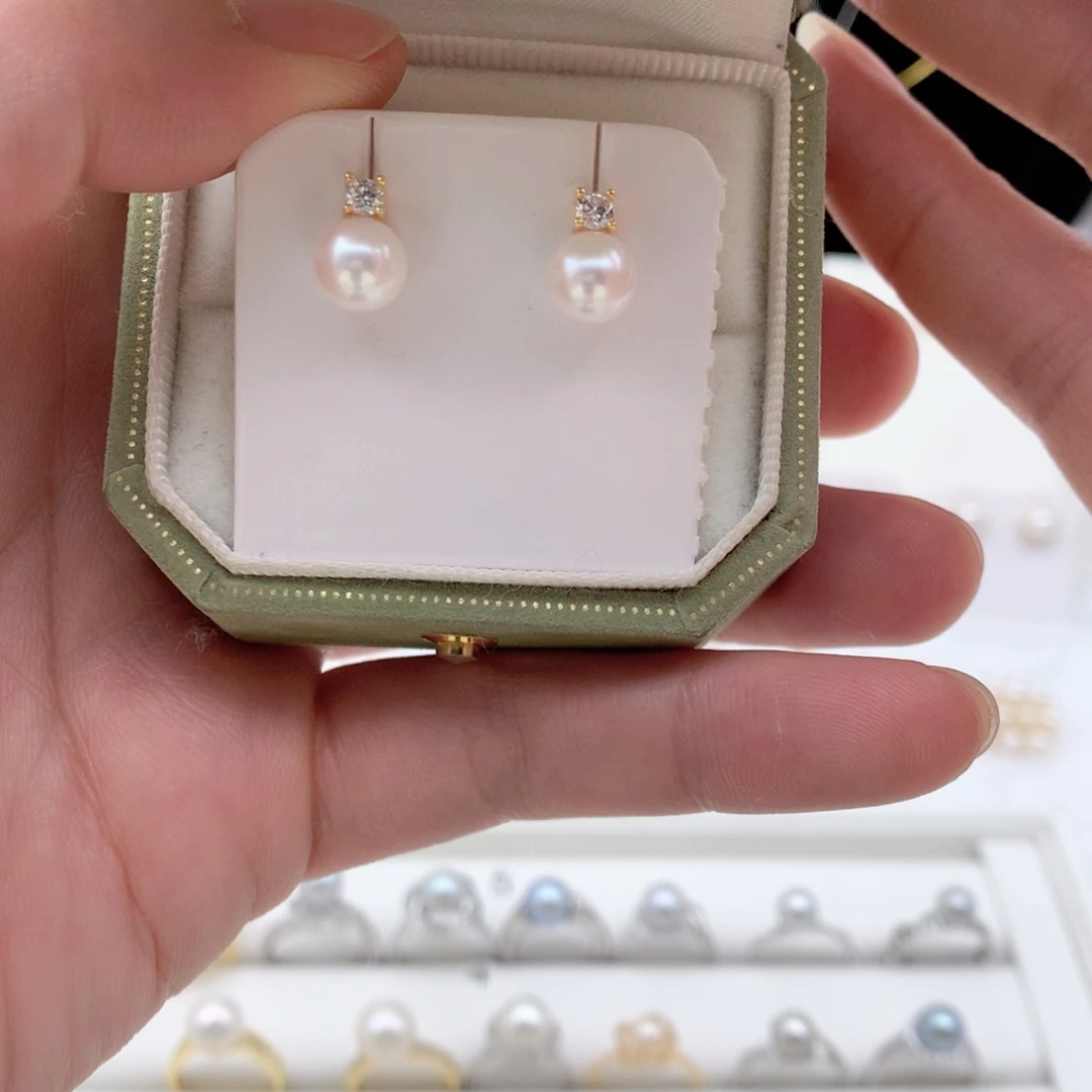 海水珍珠7-7.5mm ak戴妃耳钉银S925镶嵌