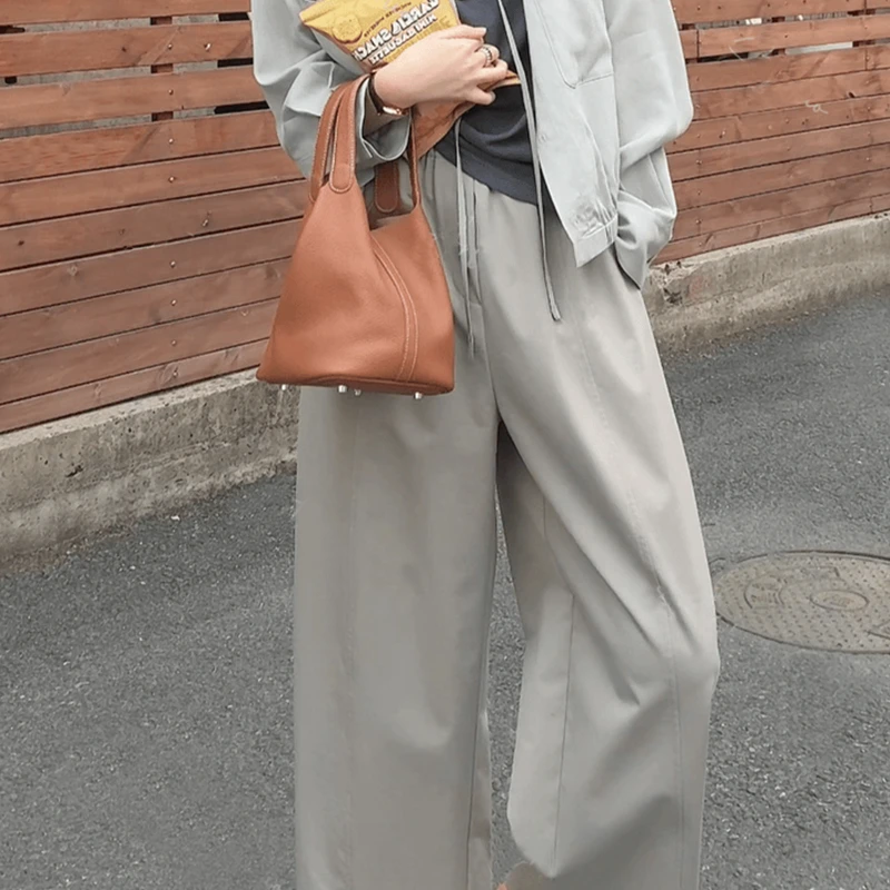【溜达裤~】韩版春夏新款简约宽松休闲裤舒适松紧腰直筒裤女长裤子