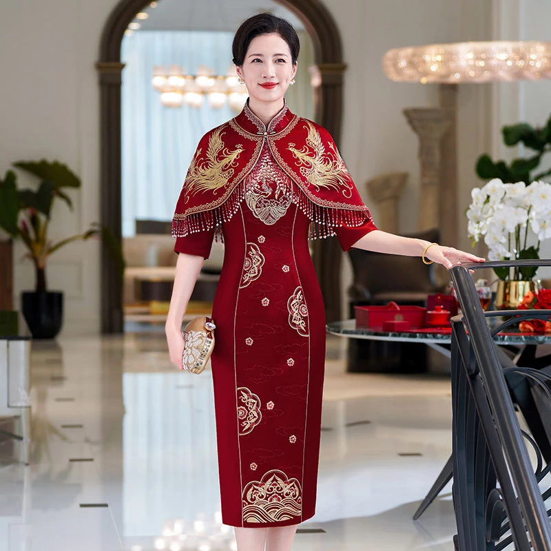 喜婆婆敬酒礼服秋季新款中式参加婚礼年轻妈妈宴会改良旗袍晚礼服