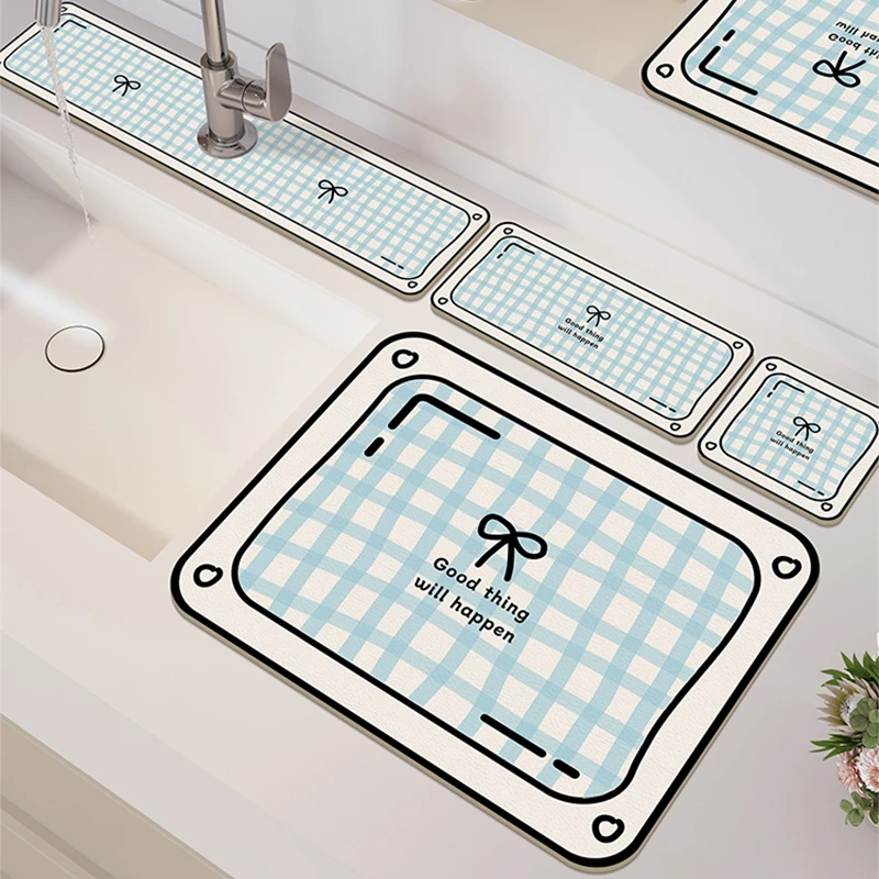 蝴蝶结水龙头厨房窄边防溅水硅藻泥吸水垫水槽沥水垫卫生间台面垫