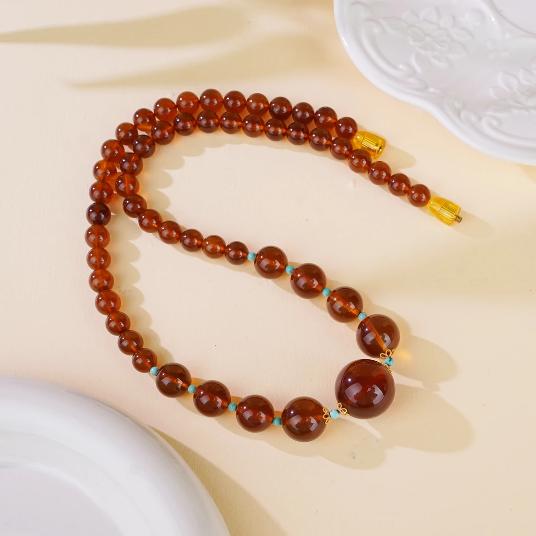 心悦印A02593琥珀血蜜圆珠项链多样性发一）