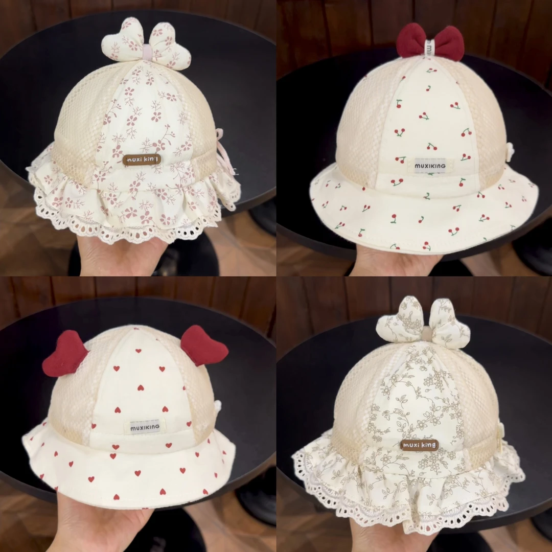 春夏洋气婴儿帽子女宝宝公主帽儿童蕾丝花边宫廷帽遮阳帽小月龄
