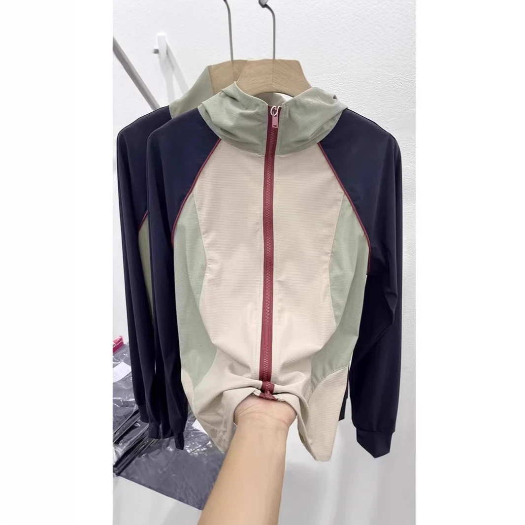 连帽撞色拼接外套女夏季年新款小个子衣女锦纶服透气