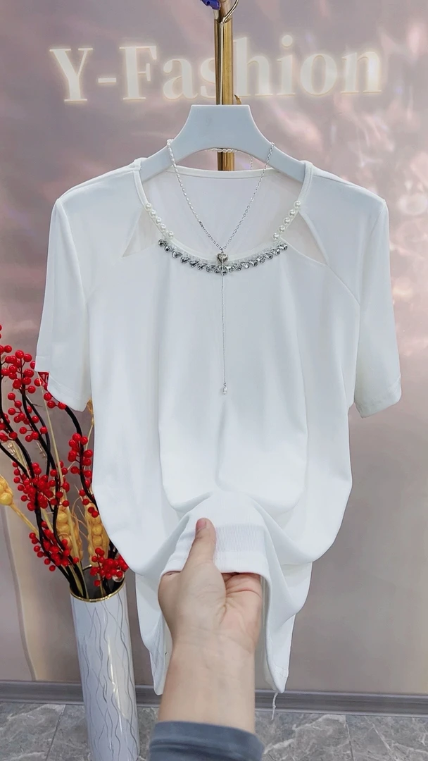 2025年.夏季新款女士短袖3377重工款式气质显瘦时尚百搭修身