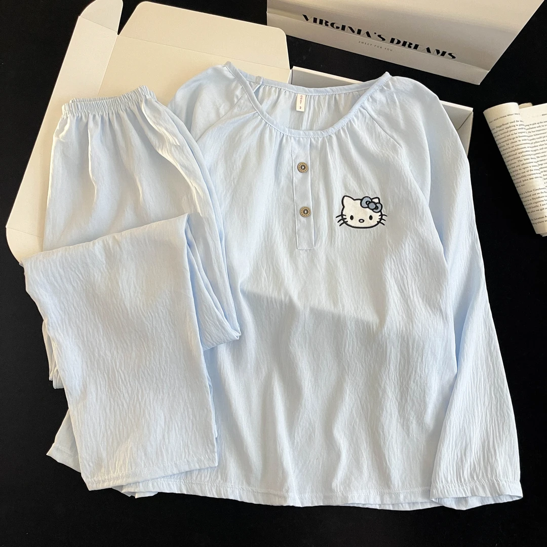 蓝口袋猫云朵棉睡衣春夏秋季女爆款2025新款家居服套装V领短袖裤