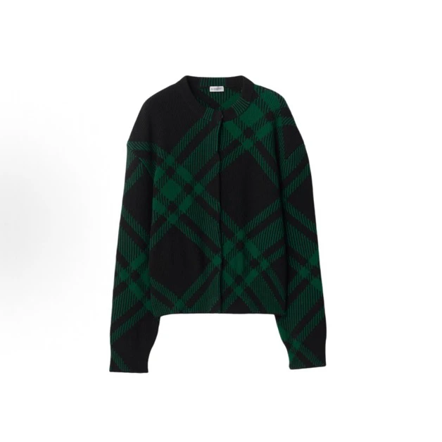 未使用 BURBERRY/博柏利 黑绿羊毛开衫 S码/全新/公价17900