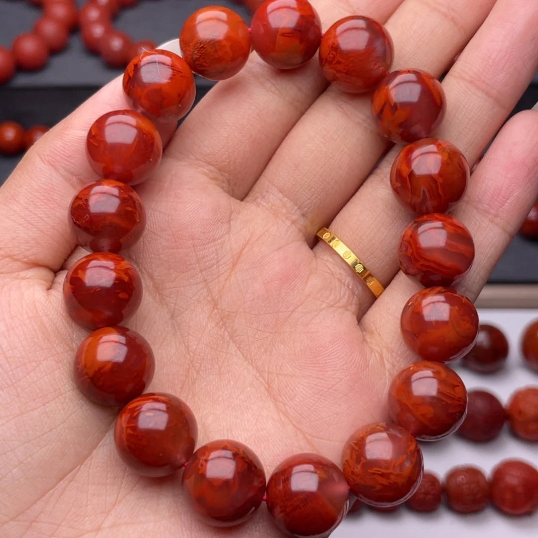 南红玛瑙未镶嵌手串Y13mm收藏妖孽牛血火焰手串