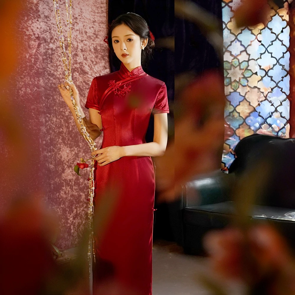 红色中式旗袍2025新款高端大气上档次高考送考旗开得胜长款连衣裙