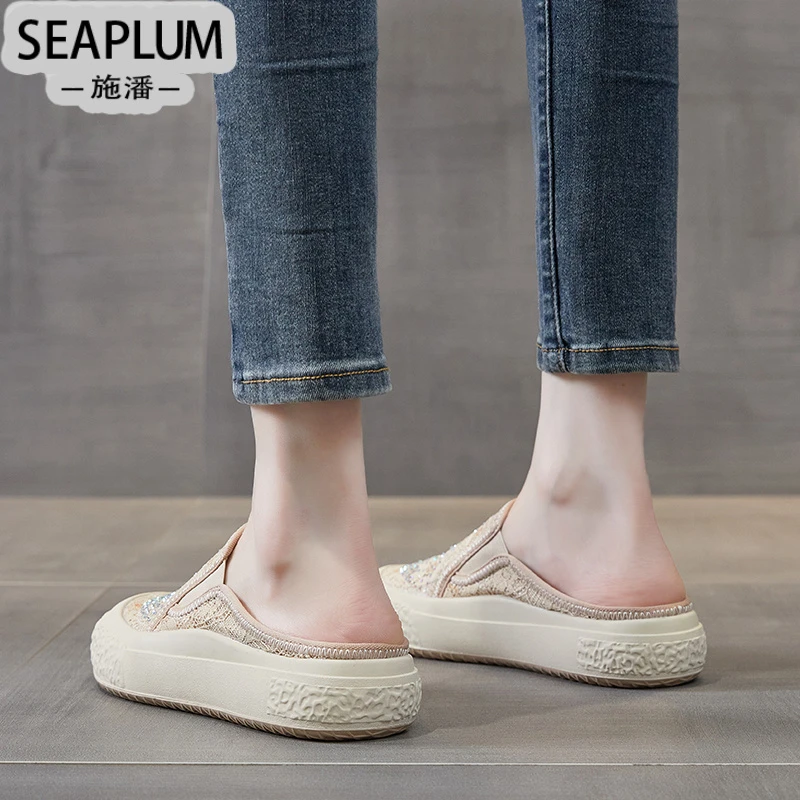 SEAPLUM包头半拖鞋女夏外穿厚底2025年新款时尚软底轻便夏季小香