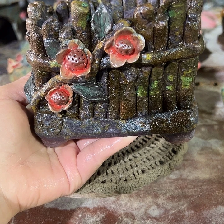 手工粗陶高温花盆