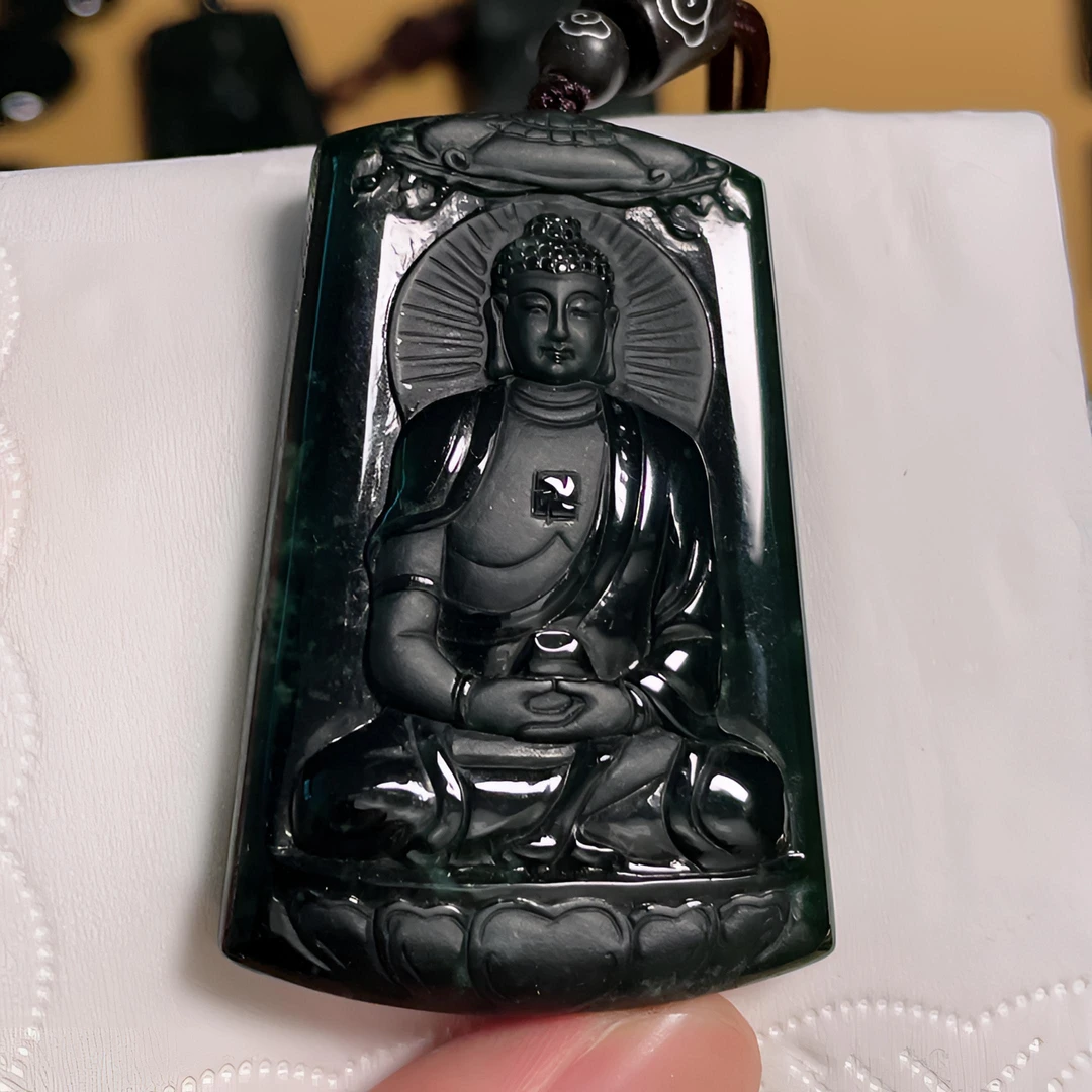 天然翡翠a货 墨翠佛牌