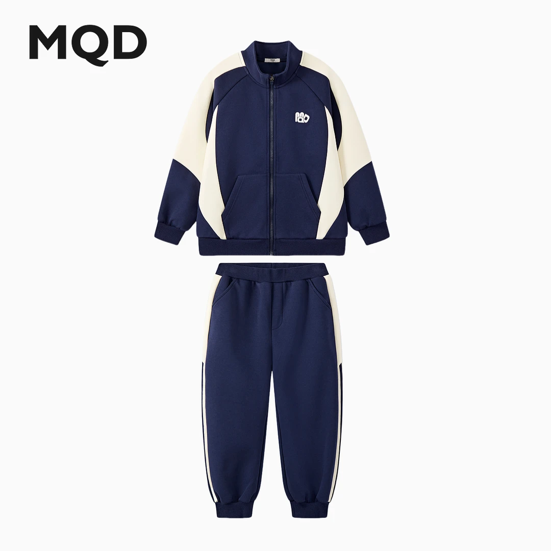 MQD男童25秋新款街潮学院风立领开衫卫衣条杠卫裤两件套9653W2202