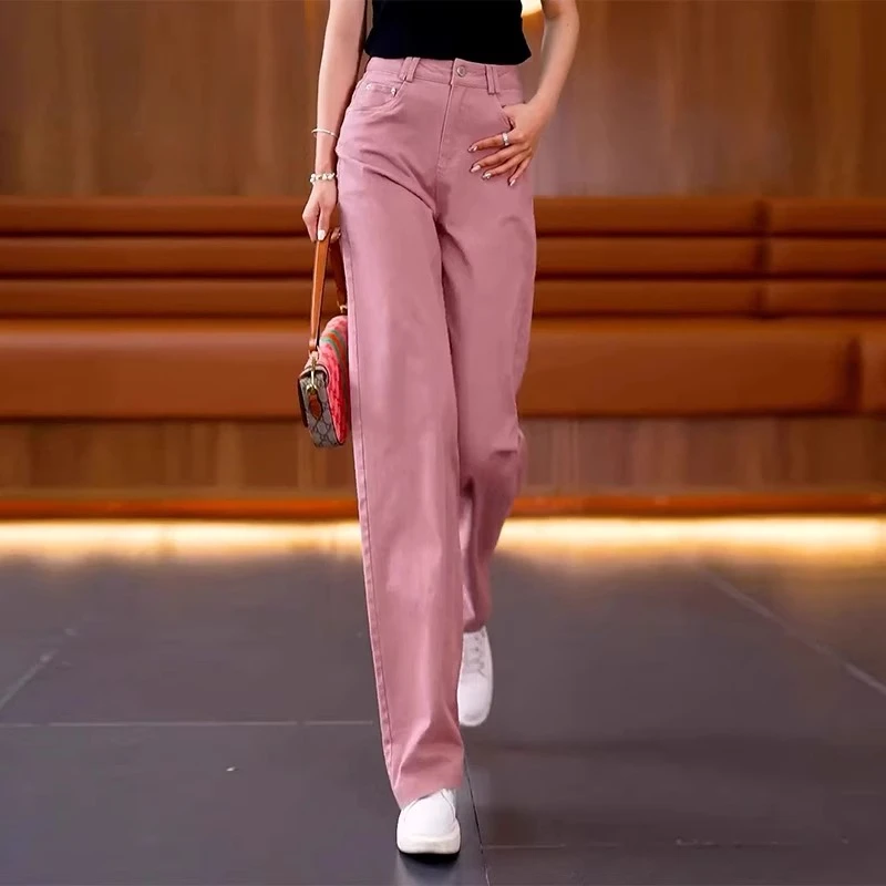 小个子直筒牛仔裤女春夏季薄款休闲裤2025新款高腰宽松窄版阔腿裤