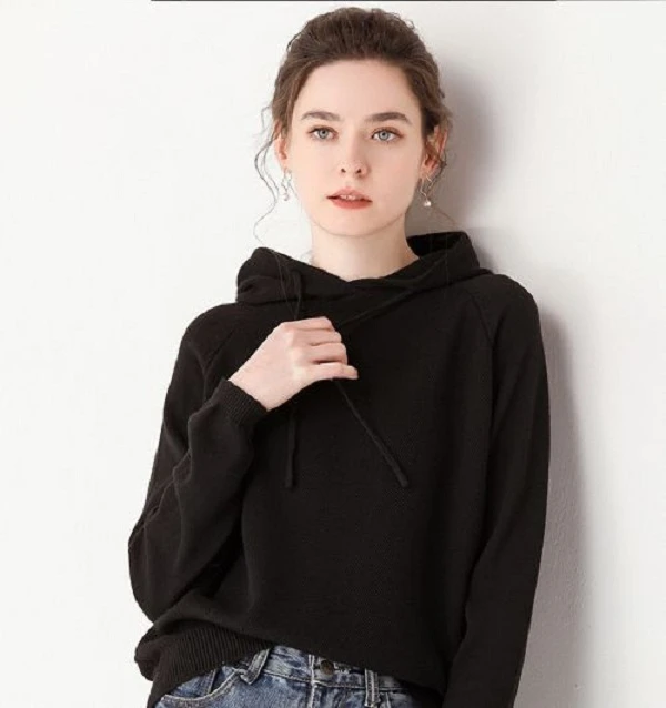 连帽针织衫减龄长袖毛衣宽松休闲百搭打底套头上衣B110