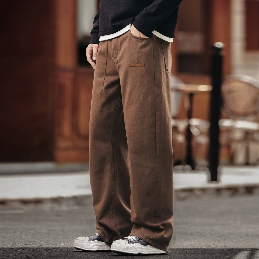 格蓝鹿美式复古水洗垂感工装裤子男士秋季新款宽松直筒阔腿休闲裤