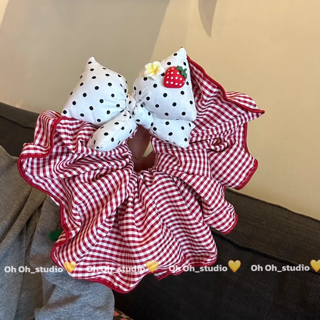 东大门同款彩色多巴胺大肠圈格子撞色发圈气质蝴蝶结丸子头发绳