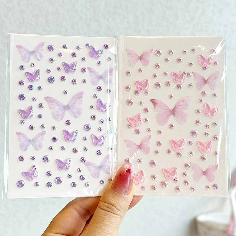 氛围感蝴蝶妆容贴小女孩可爱水钻脸贴免胶水脸上饰品甜美精灵脸饰