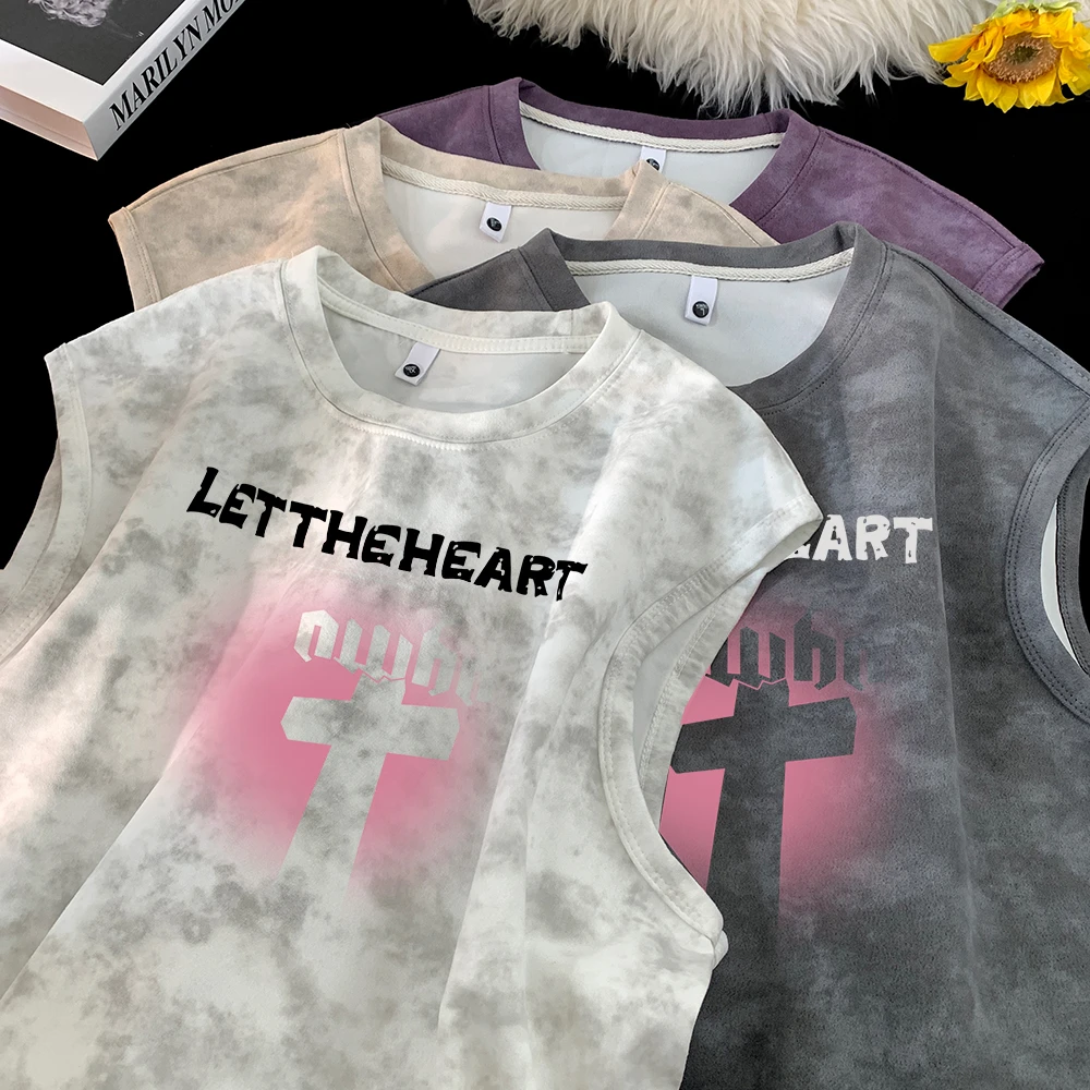 美式高街背心男款夏季潮牌高级感ins无袖T恤宽松扎染重磅坎肩上衣