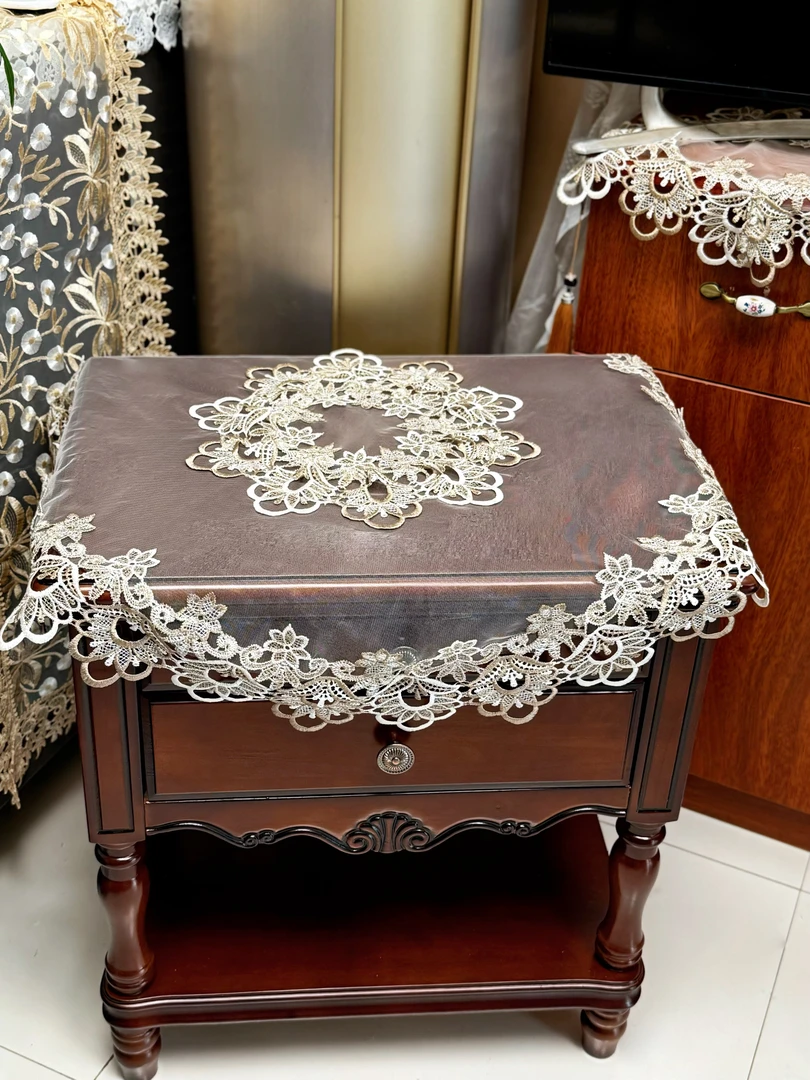 S369s网纱80cm圆玛瑙灰蕾丝空调床头柜万能盖巾