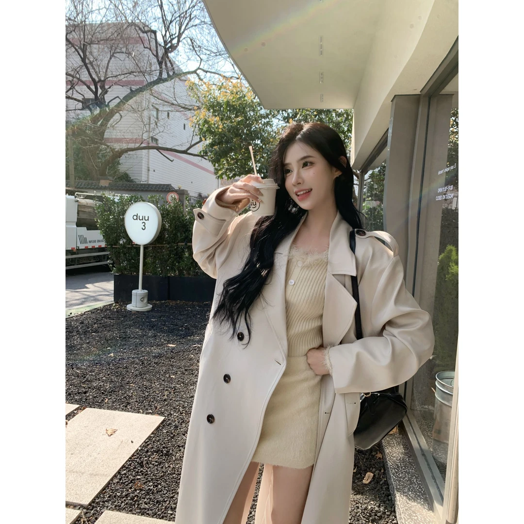 【城市漫步】韩版气质H型双排扣风衣外套女2025秋季新款高级感大衣